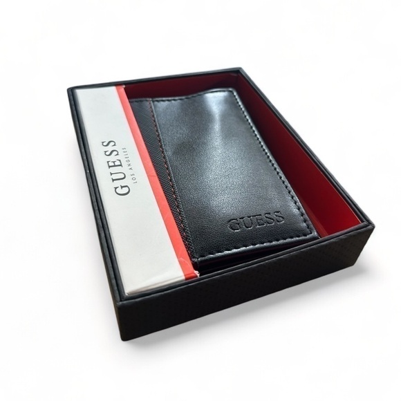 NWT Guess Mens Trifold Leather Wallet / Clear ID Slot, 7 card slot, cash pocket - Picture 4 of 14